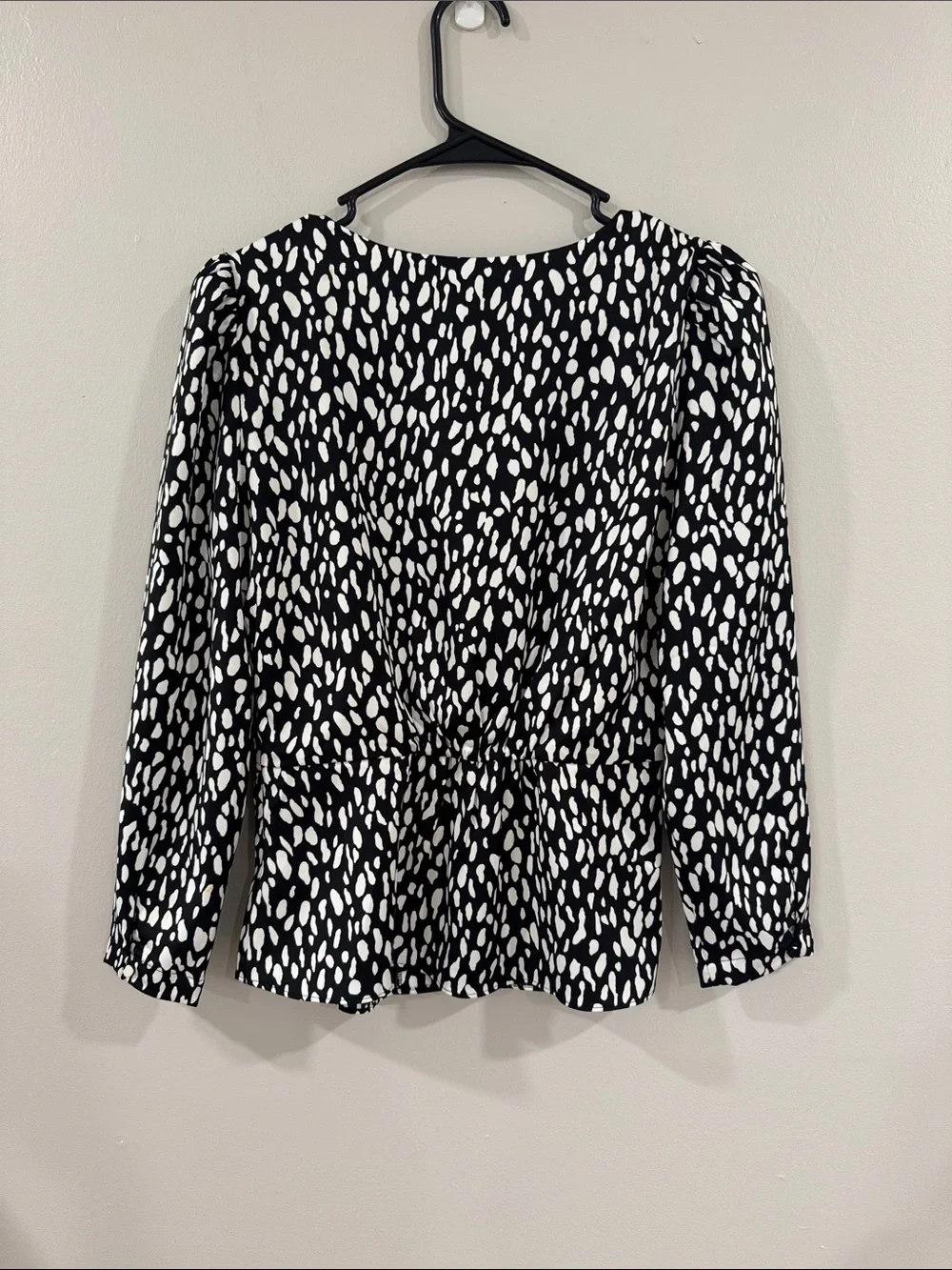 J. Crew Black and White V-Neck Printed button down peplum Blouse